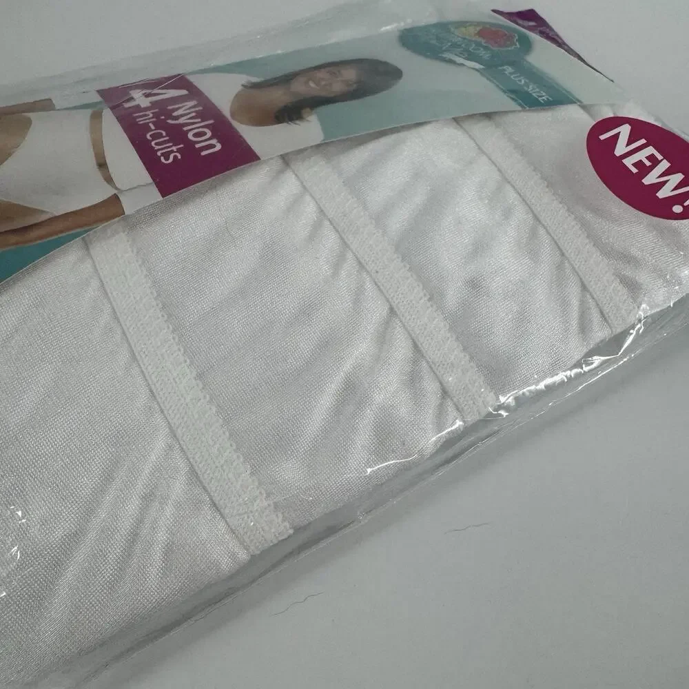 Fruit of the Loom Panties 4 Pr 5XL Plus Sz 12 Hi Cut White 100% Nylon